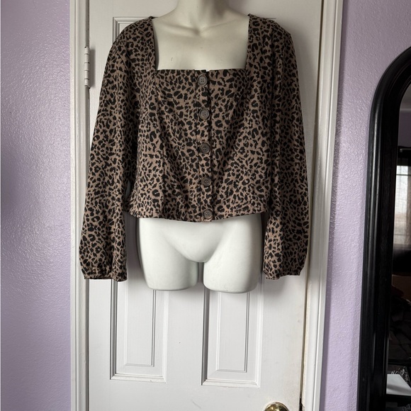 Brown Leopard Print Button Down - Picture 3 of 5